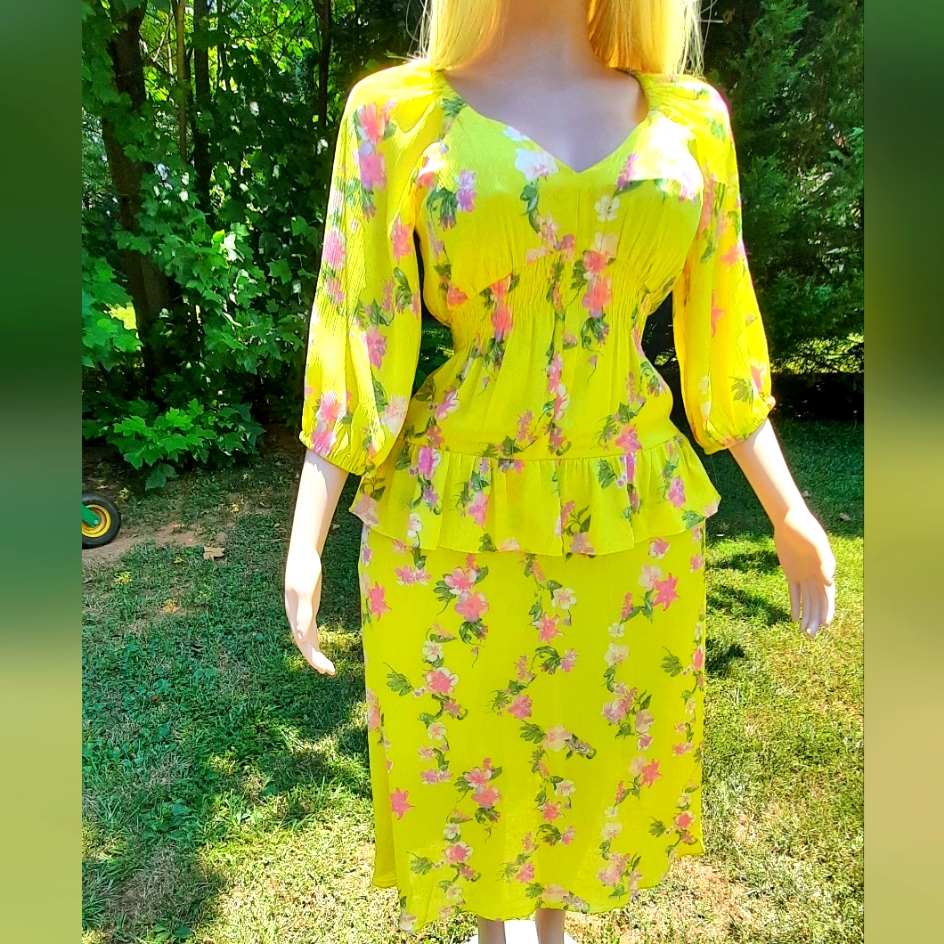 Taylor Floral Print V-Neck 3/4 Raglan Sleeve Tiered Flounce Maxi Dress Size 8